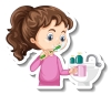Бесплатное векторное изображение Наклейка с мультипликационным персонажем с девушкой, чистящей зубы
